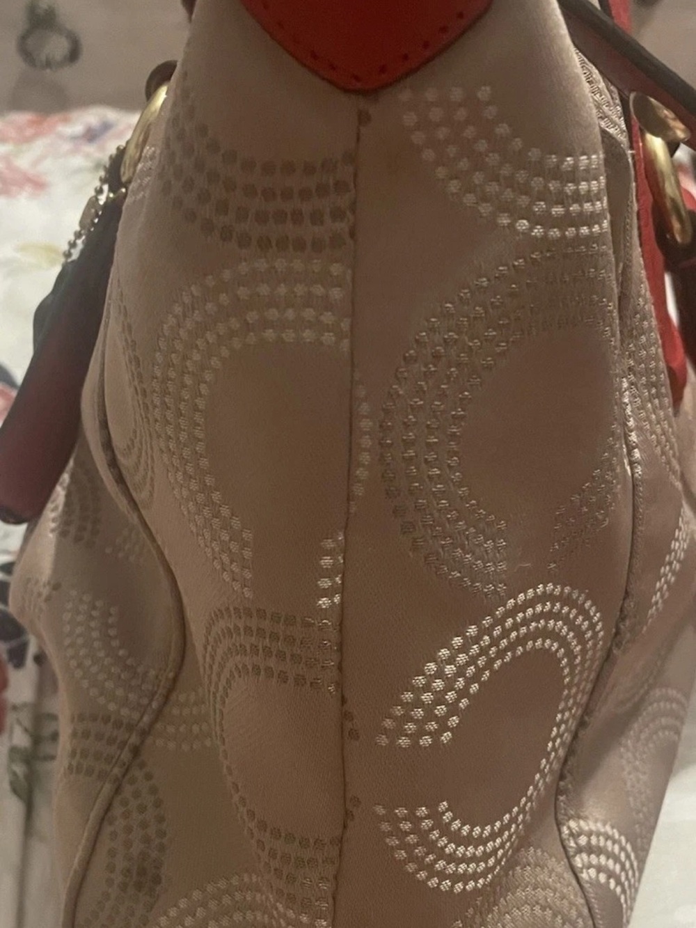 Coach Ashley Signature Khaki Red Op Art Dotted Satchel Crossbody, 2012, F20027 - Picture 16 of 16